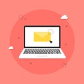 Laptop with envelope and open email on screen. Email marketing, internet advertising concepts. Flat vector illustration Royalty Free Stock Photo