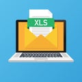 Laptop with envelope and XLS file. Notebook and email with file attachment XLS document. Vector illustration.