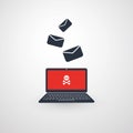 Laptop and Envelopes - Malware Infection by E-mail - Virus, Backdoor, Ransomware, Fraud, Spam, Phishing, Email Scam, Hacker Attack