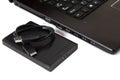 Laptop, external USB hard drive and memory stick Royalty Free Stock Photo