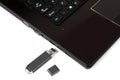 Laptop and external USB memory stick Royalty Free Stock Photo