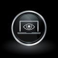 Laptop eye spy icon inside round silver and black emblem