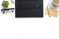 Laptop With Eyeglasses, Coffee Cup And Notes On White Desk