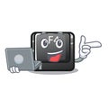 With laptop f4 button installed on cartoon keyboard Royalty Free Stock Photo