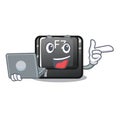With laptop f7 button installed on cartoon keyboard Royalty Free Stock Photo