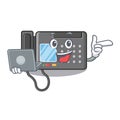 With laptop fax machine isolated in the mascot Royalty Free Stock Photo