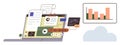 Digital Workspace with Charts, Code, and Media Files on a Laptop Screen Royalty Free Stock Photo