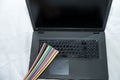 Laptop and fiber optic cable - detail