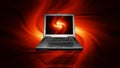 Laptop on fiery background