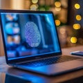 Laptop with Fingerprint Security Display. Enhanced Cybersecurity Concept Royalty Free Stock Photo