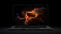 laptop with fire flames, AI generated Royalty Free Stock Photo