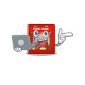 With laptop fire hose cabinet on the mascot Royalty Free Stock Photo