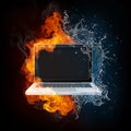 Laptop in Fire and Water Royalty Free Stock Photo