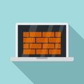 Laptop firewall icon, flat style