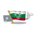 With laptop flag bulgarian hoisted on cartoon pole