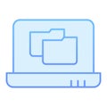 Laptop folder flat icon. File folder on notebook blue icons in trendy flat style. Computer folder gradient style design