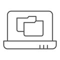 Laptop folder thin line icon. File folder on notebook vector illustration isolated on white. Computer folder outline Royalty Free Stock Photo