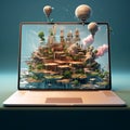 A laptop of the future with a three-dimensional image of the monitor screen. Royalty Free Stock Photo