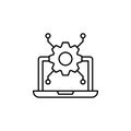 Laptop gear algorithm icon. Simple line, outline vector of artificial Intelligence icons for ui and ux, website or Royalty Free Stock Photo