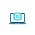 Laptop and gear, cogwheel icon, development