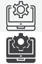 Laptop with gear line and solid vector icon set Royalty Free Stock Photo