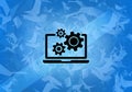 Laptop and gears aesthetic abstract icon on blue background Royalty Free Stock Photo