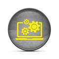 Laptop and gears icon on classy splash black round button illustration Royalty Free Stock Photo