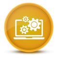 Laptop and gears luxurious glossy yellow round button abstract Royalty Free Stock Photo