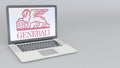 Laptop with Generali Group logo. Computer technology conceptual editorial 3D rendering