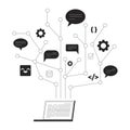 Laptop generating communication and coding tree structure line illustration concept Royalty Free Stock Photo