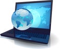 Laptop with Globe and map of the World Royalty Free Stock Photo