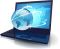 Laptop with Globe and map of the World and orbits Royalty Free Stock Photo