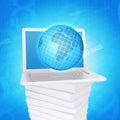 Laptop and globe on white stack of books Royalty Free Stock Photo