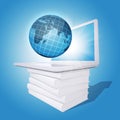 Laptop and globe on white stack of books Royalty Free Stock Photo