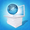 Laptop and globe on white stack of books Royalty Free Stock Photo