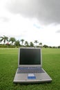 Laptop on a golf course