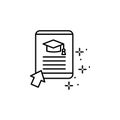 Laptop, graduate hat, cursor icon. Simple line, outline vector of online educationa icons for ui and ux, website or mobile