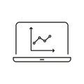 Laptop With Graph Line Icon. Data Analysis, Business Analytics, And Performance Tracking Outline Symbol. Financial