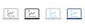 Laptop With Graph Line And Solid Icon Set. Data Analysis, Business Analytics, And Performance Tracking Symbol Collection