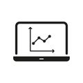 Laptop With Graph Solid Icon. Data Analysis, Business Growth, And Performance Tracking Silhouette Symbol Collection