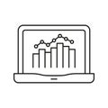 Laptop With Graphs Line Icon. Data Analysis, Business Analytics, And Performance Tracking Outline Symbol. Financial