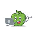 With laptop green apple character cartoon