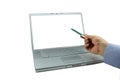 Laptop with green pointing pen