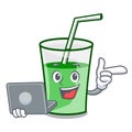 With laptop green smoothie character cartoon