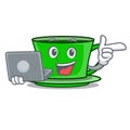 With laptop green tea character cartoon