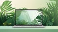 Laptop in green vegetation, representing eco friendliness in build materials