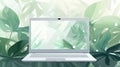 Laptop in green vegetation, representing eco friendliness in build materials