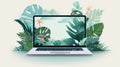 Laptop in green vegetation, representing eco friendliness in build materials