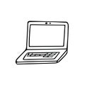 Laptop hand drawn in doodle style. Scandinavian simple monochrome. single element, icon, sticker. electronics, technology, work,