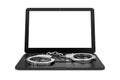 Laptop with Handcuffs. 3d Rendering Royalty Free Stock Photo